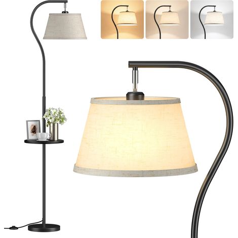 Lampadaire avec étagère 170 cm, interrupteur au pied, 3 Températures Arc moderne Lampadaire avec Abat-jour inclinable 120°, base stable, Idéal pour éclairage d'angle, salon et chambre (1/5)