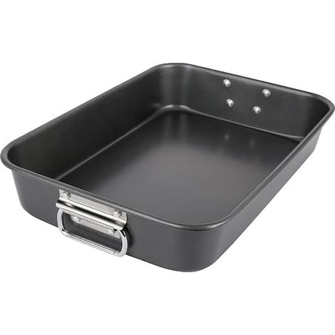 Plaque de rôtissage 16 pouces antiadhésive, lèchefrite en acier au carbone avec poignées, moule à cuisson pour four, plat à rôtir avec bords hauts, ustensile de cuisine pratique. (1/4)