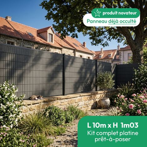 Kit complet grillage rigide occulté composite L 10m H 1m03 gris sur platine (1/5)