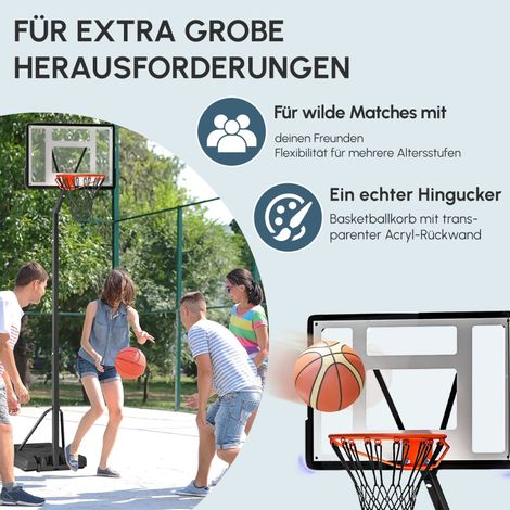 Panier de basket extérieur avec support, hauteur réglable 255-305 cm, panneau de basket avec but, système de basket sur roulettes, structure en acier, équipement de basket mobile (1/5)