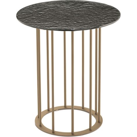 Tavolino tondo D45 cm con base in metallo Beige e piano in vetro martellato Fume' MUTE (1/2)