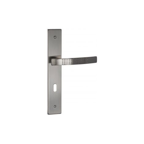 Quincadeco – Poignée de porte d'entrée à cylindre Elona – Acier et aluminium nickel mat – Entraxe 195mm – Pour porte avec serrure à clé