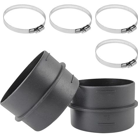 2 Pièces Raccordement Gaine en T 75mm, Raccord de Conduit Raccords Ronds avec 4 Colliers de Serrage, Raccord de Tuyau Professionnel en Plastique, pour la Circulation de L'air et la Ventilation (noir) (1/5)