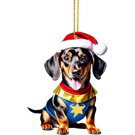Chapeau De Noël Pour Chien - Décoration En Acrylique Pour Arbre De Noël - Pendentif Plat Pour Dachshund - 1 Pièce (1/5)