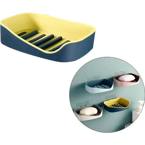 Lot de 2 Porte-Savon Mural Ventouse PP, Étagère à Savon Sans Perçage, Jaune, Salle de Bain et Cuisine,... (1/5)