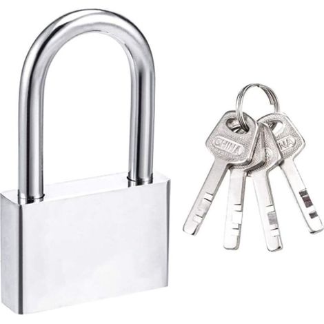 Cadenas 50mm à 4 clés, boîtier en acier trempé, anse longue de 8mm de diamètre, cadenas extérieur étanche (1/5)