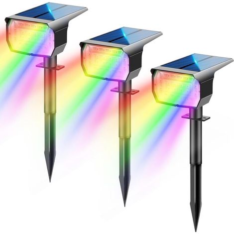 RGB Spot Solaire Exterieur [3 Pièces/20 LED/6 Couleurs Fixes/1 Mode de Cycle] Lampe Solaire Exterieur Jardin Eclairage Exterieur Solaire Projecteur Lumiere pour Cour,Clôture,Chemin,Allée,Porche