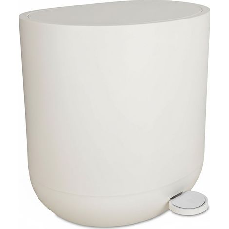 Relaxdays pedal bin, 7 litres, soft close, foot pedal, removable inner bucket, bathroom bin, matte finish, beige