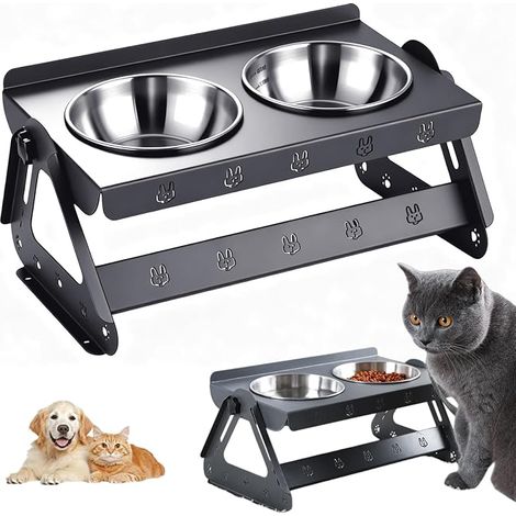 Gamelle Chat Surélevée avec Support en Acier Inoxydable, Gamelle avec Bols, Hauteur et Angle Régbles, pour Chien Surélevée pour et de Petite à Moyenne Taille