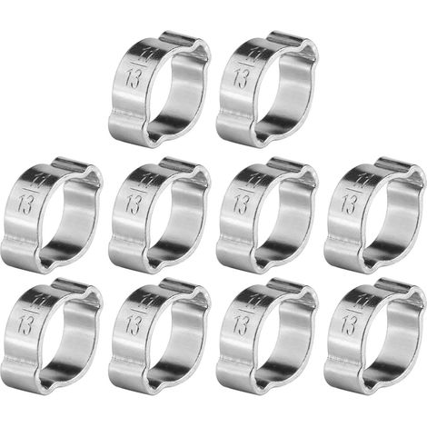 Lot de 10 colliers de serrage à 2 oreilles 11-13 mm en acier inoxydable galvanisé, pinces de tuyau réglables pour durites (1/5)