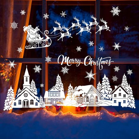 Autocollants Fenêtre Maison de Noël Blanc Stickers Arbre de Noël (1/5)