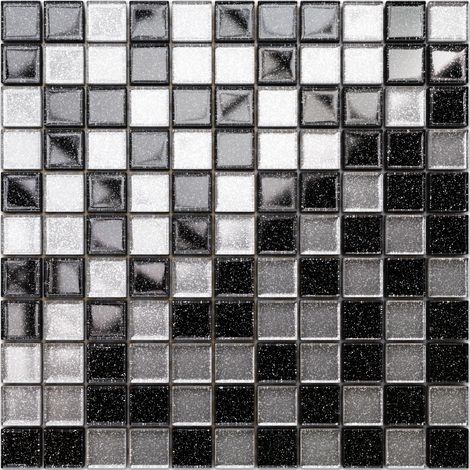 Ilcom mosaico in vetro su rete per bagno e cucina  30cm x 30cm  - Starry black (1/5)