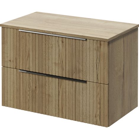 Helix 460 Fluted Autumn Oak 800mm Wall Mounted 2 Drawer Vanity Unit for Countertop Basins