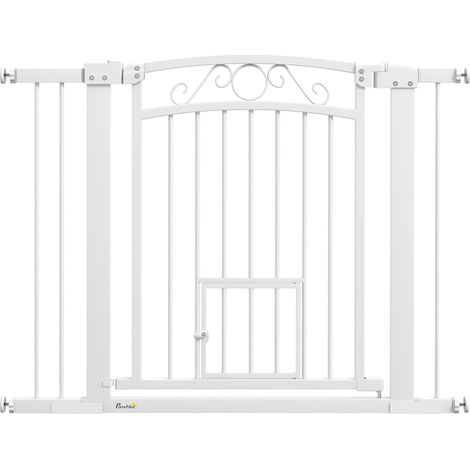 Cancelletto di Sicurezza per Animali con Estensioni 76-104x77cm Porta per Gatti Bianco (1/5)