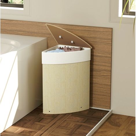 Panier à linge d'angle 55 L avec sac en tissu et cadre en bambou HAVRYA (1/5)