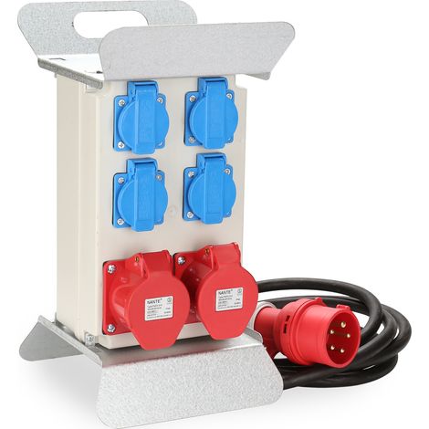 Jiubiaz Stromverteiler Baustromverteiler CEE Verteiler Wandverteiler Kraftstrom Steckdose IP44 für Baustelle 16A 2x400V 4x230V Schuko