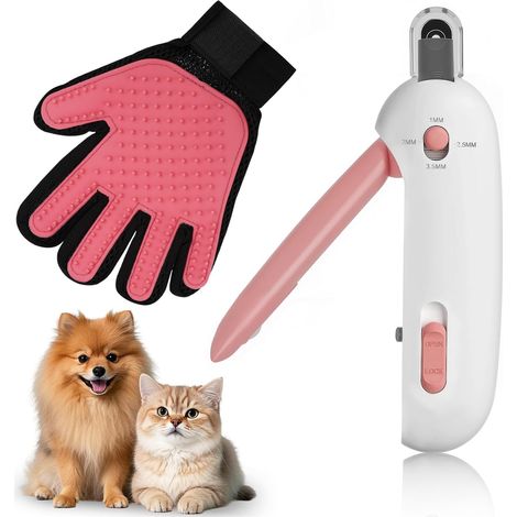 Verstellbares, pinkes Krallenscheren-Set mit kratzfesten Handschuhen für Hunde, Katzen, Kaninchen und andere Haustiere (1/5)