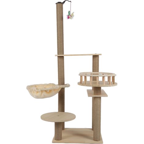 Jeffergarden Arbre à chat à plusieurs niveaux, tour d'escalade, poteau à gratter recouvert de câbles de chanvre avec hamac et jouet suspendu (1/5)