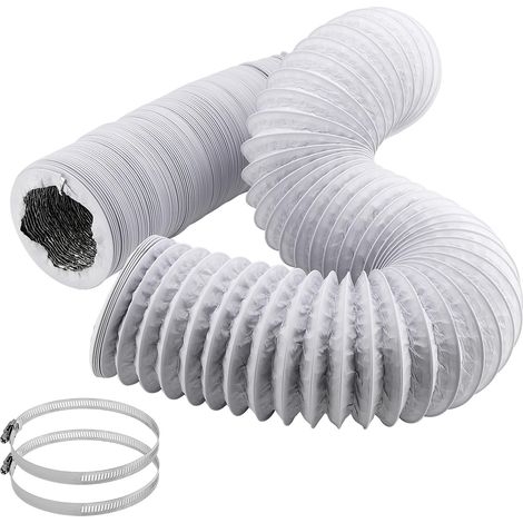 Tuyau d'évacuation d'air - 100 mm - Blanc - Longueur : 6 m - En PVC - Avec 2 colliers de serrage en acier inoxydable - Tuyau flexible en aluminium - 100 mm - Pour climatisation, sèche-linge, (1/5)