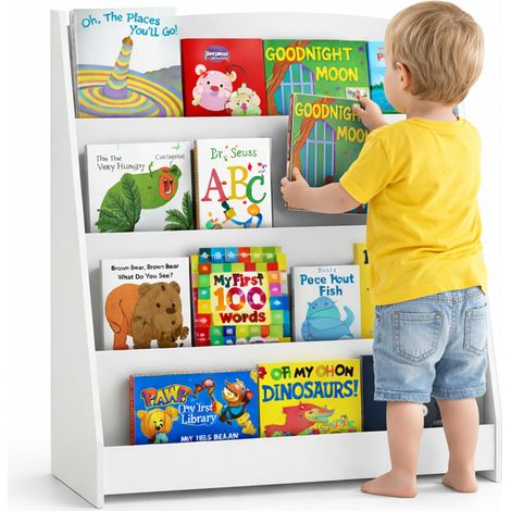 Libreria Montessoriana Bianco in Legno Scaffale Porta Libri per Bambini 80x30x88cm