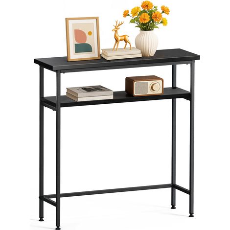 VOUNOT Narrow Console Table, 2-Tier Metal Frame Entryway Table 80x24x80cm, Black