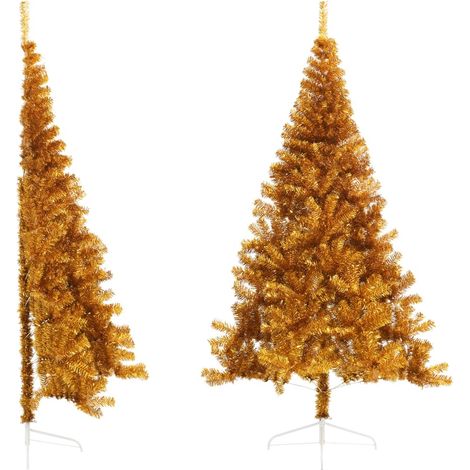 Demi Sapin de Noël artificiel Arbre de Noël avec support Doré 240 cm PVC 39568 (1/5)