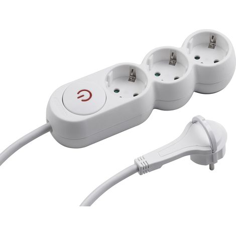 Multiprise 3 prises – Prise extra plate – Câble de 1,4 m – Blanc – Intérieur IP20 – Interrupteur éclairé/multiprise avec fiche plate (1/5)