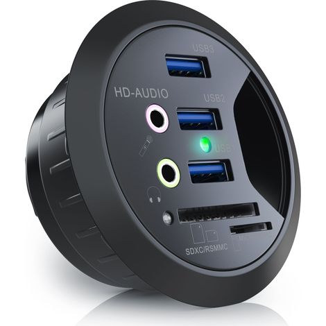 CSL Tisch USB Hub mit Kartenleser & Aux Anschluss 3x USB 3.2 Gen1/ 2x 3,5mm Klinke / microSD + SDXC (1/5)