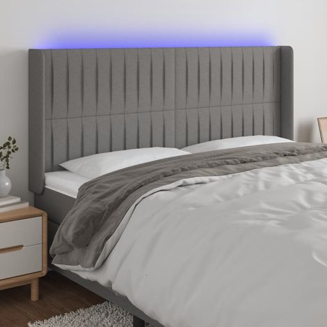 Tête de lit LED avec bandes lumineuses, tissu gris foncé, 203 x 16 x 118/128 cm, 25.05kg - PANGIVO (1/5)