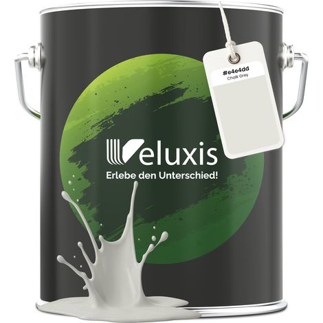 Wandfarbe Hellgrau Grau Creme Matt Innenfarbe – Deckkraft Klasse 1, VOC-frei, Ohne Grundierung, Tropfarm – Wohnzimmer & Schlafzimmer –  5L – Veluxis (Chalk Grey)