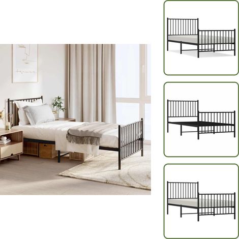 Cadre de lit métal sans matelas avec pied de lit noir 90x190 cm - Cadre De Lit - Lit Double - Lit Metal - Lit Noir - Meuble Chambre (1/5)