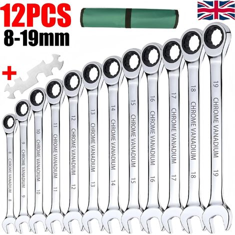 12PCS 72 Tooth Ratchet Wrench Set 8-19MM Fixed Head Combination Spanner Tools for Efficient Repairs (1/5)