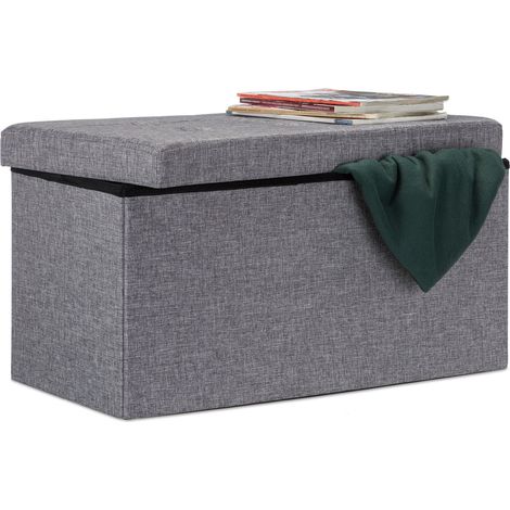 Relaxdays Faltbare Sitzbank XL mit Stauraum, Sitzcube Fußablage, Sitzwürfel als Aufbewahrungsbox, 38x76x38cm, dunkelgrau
