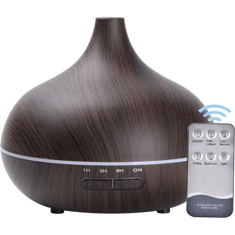 Diffuseur d'huiles essentielles humidificateur ultrasonique 550 ml, 7 couleurs changeantes, aspect bois foncé, télécommande, pour chambre bureau yoga spa (1/5)