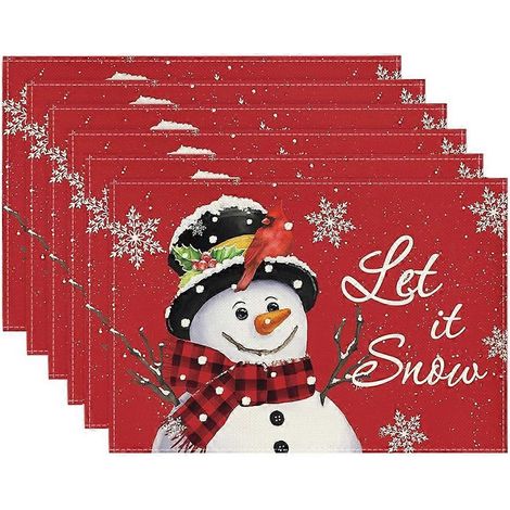 Set de 6 sets de table rouges de Noël et d'hiver, 30 x 45 cm, sets de table saisonniers pour les fêtes de fin d'année (1/5)