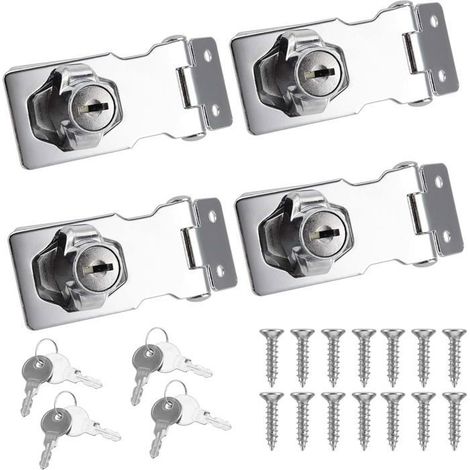 Lot de 4 verrous à clé de 6,3 cm et agrafes, cadenas pour abri de jardin, serrure de porte à bouton rotatif, loquet de verrouillage (1/5)