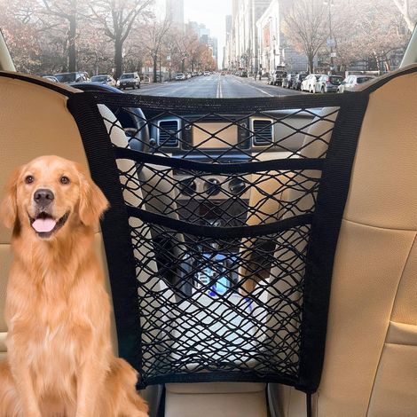 1 Filet Rangement Voiture, 3 Couches, Nylon Élastique, Barrière Sécurité, Entre Sièges Avant