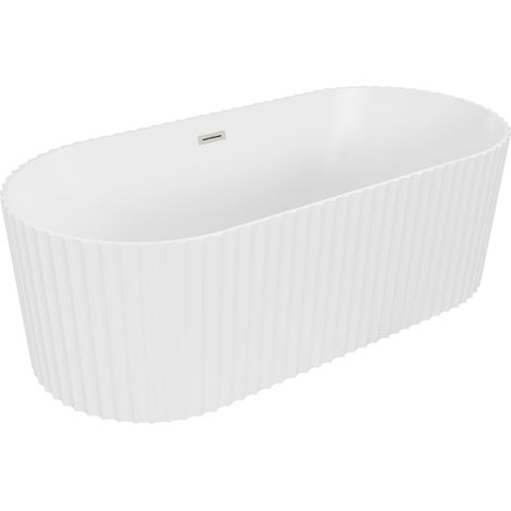 Mexen Paola bañera exenta acanalada 170 x 80 cm, blanco mate, rebosadero níquel cepillado - 52721708001-97 (1/3)