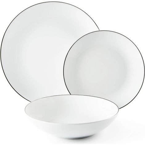 Excelsa Platinum Servizio Piatti 18 Pezzi, Porcellana, Bianchi con Bordo Argento (1/4)
