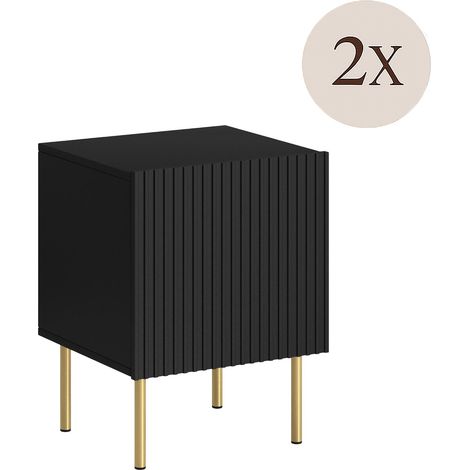 Set di 2 comodini Farini, Comò basso con anta battente e vano interno, Finitura effetto cannettato, 45x40 h51 cm, Nero (1/4)