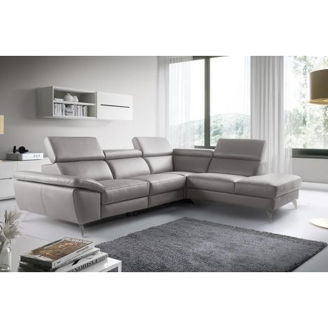 Canapé d'angle en 100% tout cuir épais de luxe italien, 5/6 places KASINI, gris, angle droit (1/5)