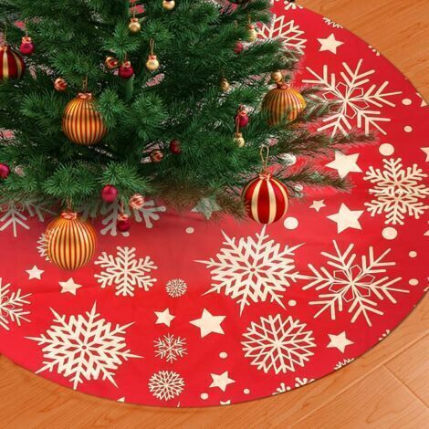 Couverture de sapin de Noël, couverture de sapin de Noël, nappe ronde, flocons de neige, étoile, jupe d'arbre de Noël, pour la maison, fête de Noël, décoration de sapin de Noël (90 cm, rouge) (1/5)