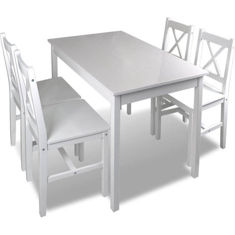 Set tavolo da pranzo 108 cm soggiorno in legno di pino con 4 sedie bianche