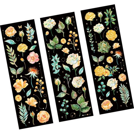 Autocollants plats Mr. Paper, série Jardin Floral, feuille d'or, autocollants décoratifs pour journal, 3 feuilles, Rêve d'Été (1/5)