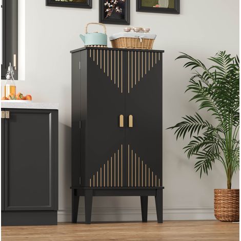 Meuble de cuisine vintage 120 x 59 x 30 cm, 2 portes, 5 compartiments, MDF noir DESVIAE (1/5)