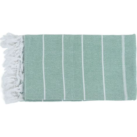 Grand Serviette De Plage Rayée Avec Franges, Grand Essuie De Bain Pour Voyage Camping Piscine Salle De Sport, Echarpe D’hiver Verte -KZQ (1/2)