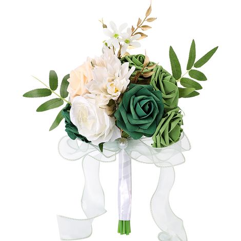 Bouquet de roses de mariage fait à la main, demoiselle d'honneur, tenant des fleurs pour décoration de Festivals, vert (1/5)