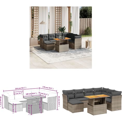 8-tlg. Garten-Sofagarnitur mit Kissen Grau Poly Rattan - Gartenmöbel - Sofagarnitur - Rattan Möbel - Outdoor Möbel - Lounge Set - Home & Living (1/3)