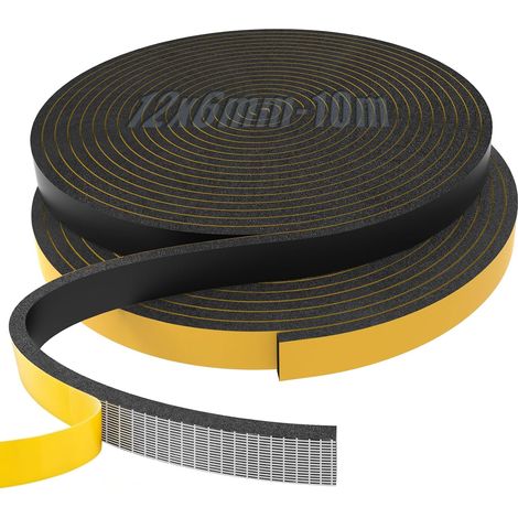 10m de ruban d'étanchéité autocollant ruban mousse 12x6mm Bande de pose 6 mm adhésive mousse noir, isolation froid, fenêtres, enceintes, vitrocéramique (1/5)