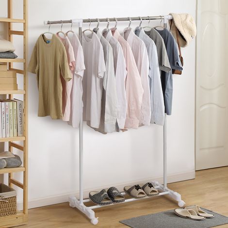 Étendoir à linge télescopique - Acier inoxydable 201 & PP - Blanc - Réglable et robuste pour intérieur (1/5)